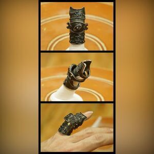 Tribal Boho Articulated Full Finger Armour Ring Antiqued Brass Metal